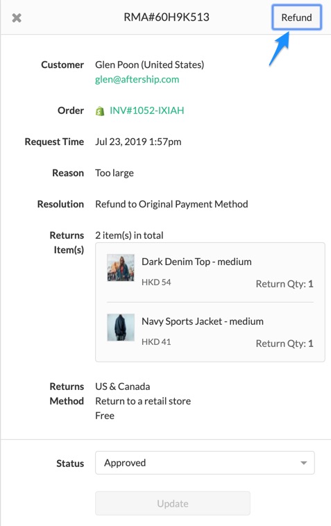 Refund to Shopify orders in Returns Center