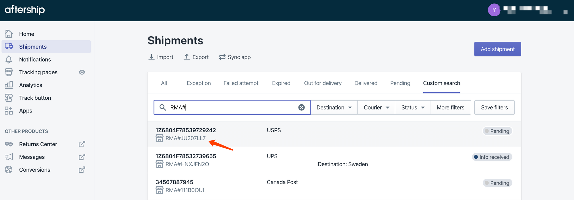 New feature: Track return shipments at one place
