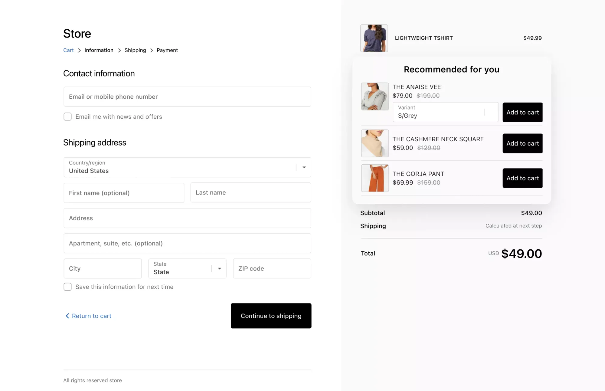 Screenshot of AfterShip Personalization in a checkout.