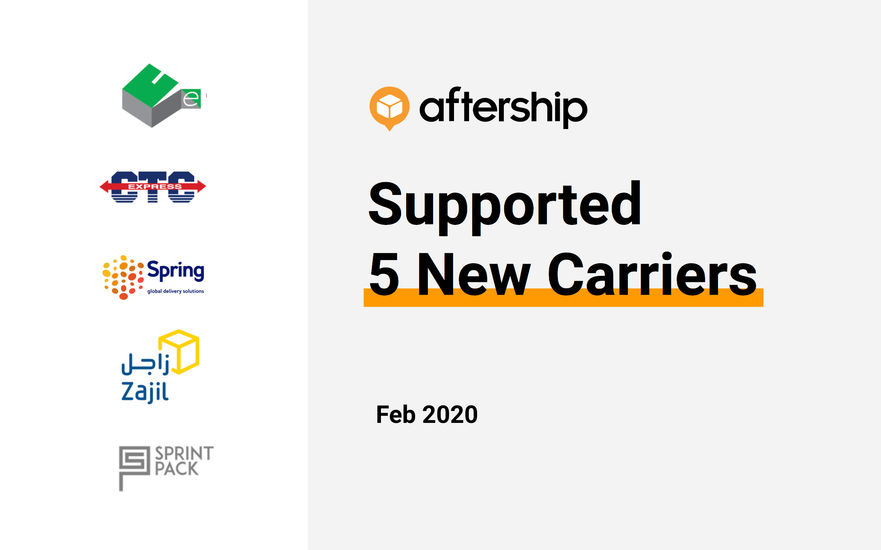 AfterShip just added 5 carries - Feb 2020