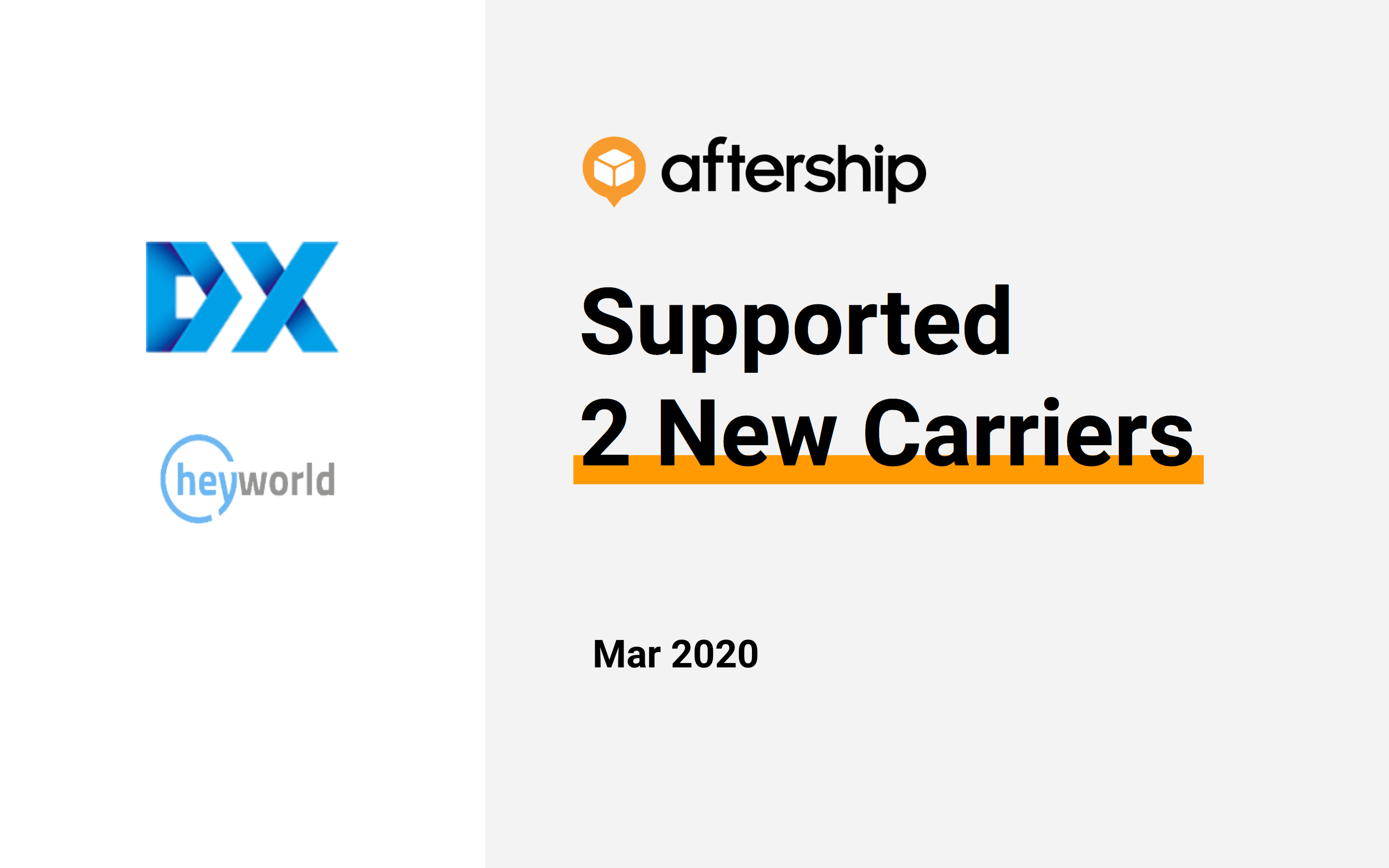 AfterShip added 2 new carriers this week (23 Mar 2020 to 27 Mar 2020)