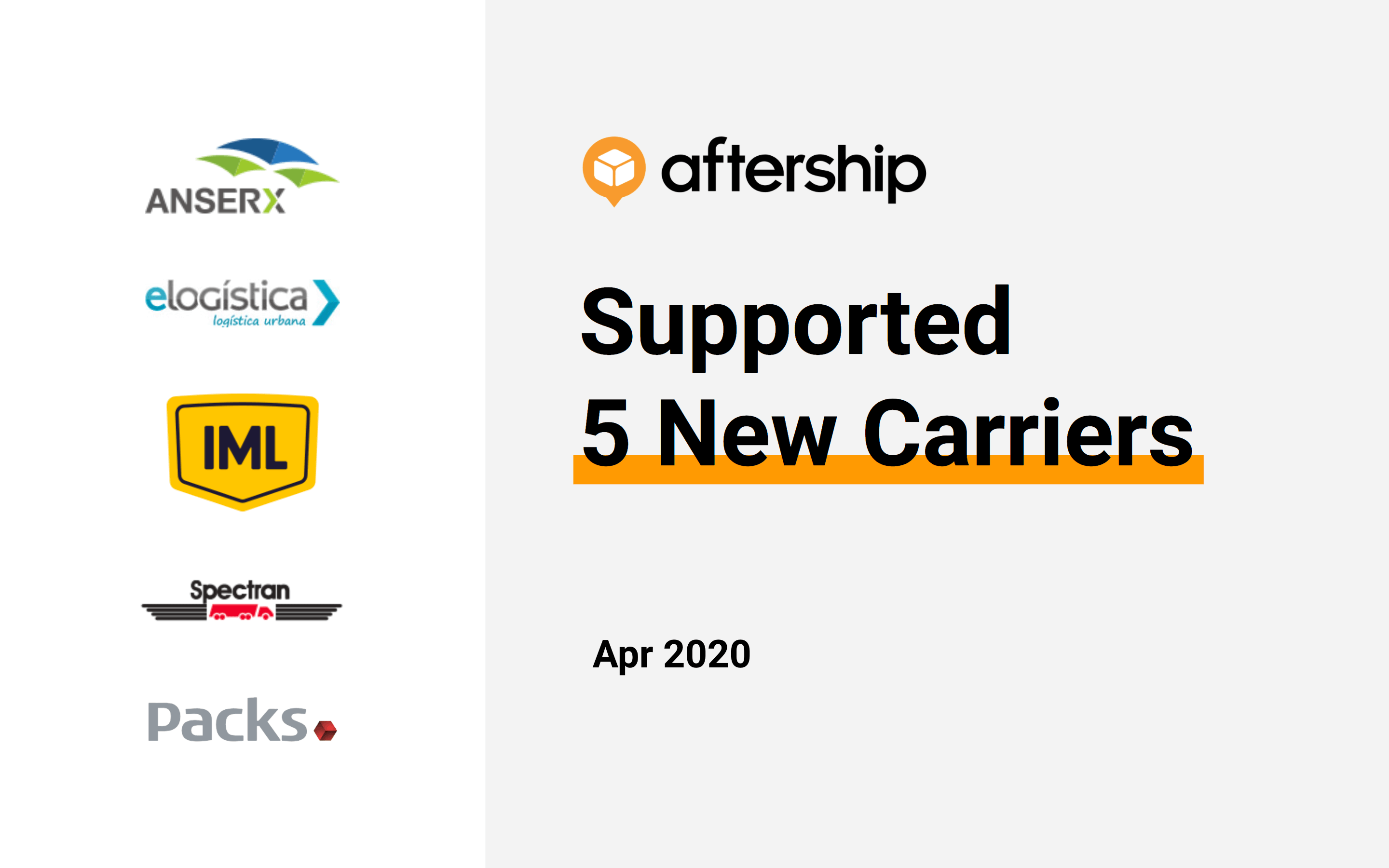 AfterShip added 5 new carriers this week (13 Apr 2020 to 17 Apr 2020)