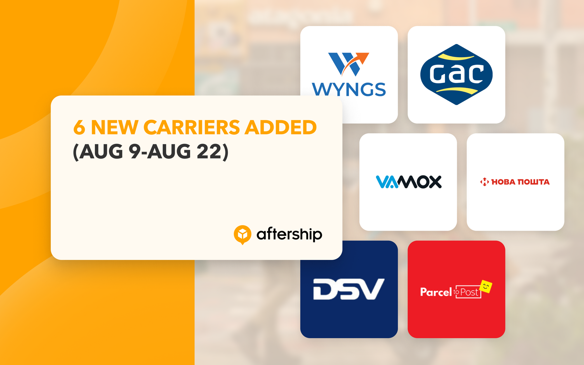 AfterShip adds 6 new couriers in the last two weeks (9th August 2021 to 22nd August 2021)