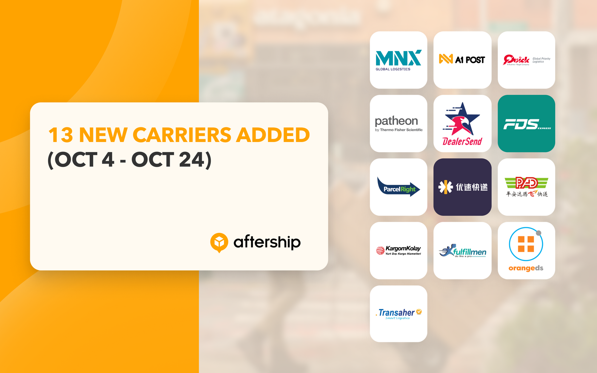 AfterShip adds 13 new couriers in the last three weeks (4th to 24th October 2021)