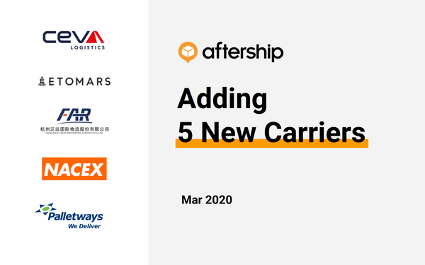 AfterShip added 5 new carriers this week (16 Mar 2020 to 20 Mar 2020)