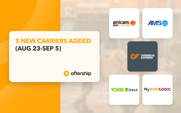 AfterShip adds 5 new couriers in the last two weeks (23rd August 2021 to 5th September 2021