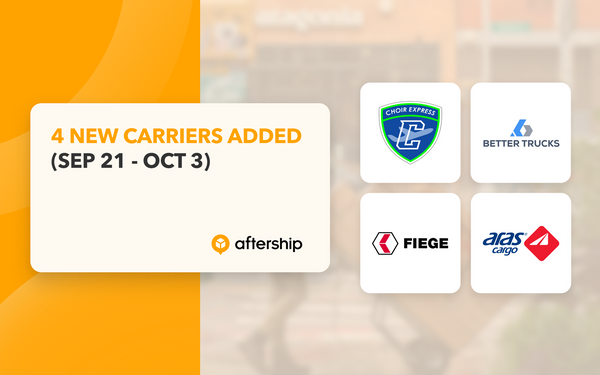 AfterShip adds 4 new couriers in the last two weeks (21st September 2021 to 3rd October 2021)